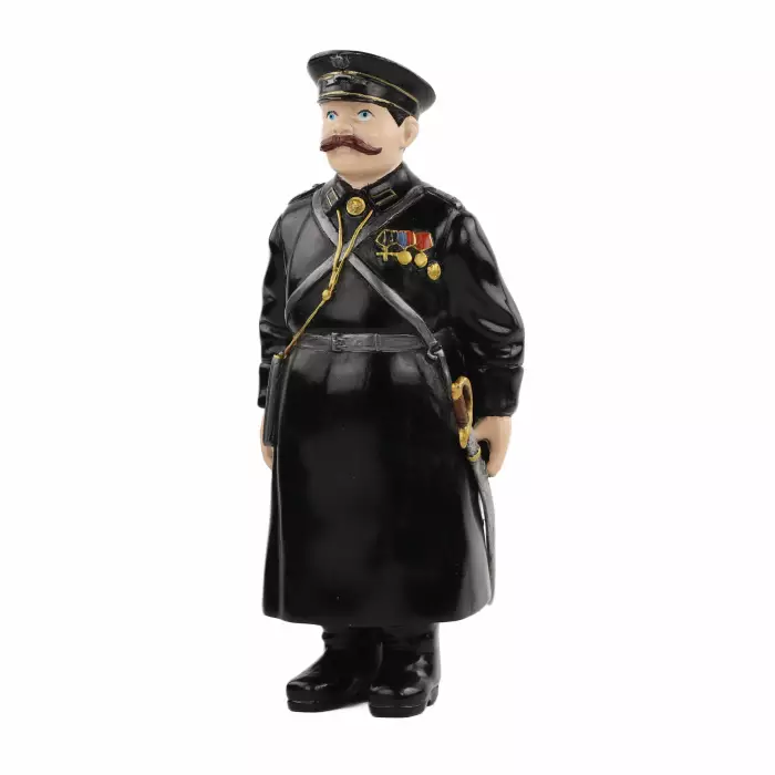 Bronze figure of a policeman, painted with cold enamels according to the Faberge model. St. Petersburg, 1911. 