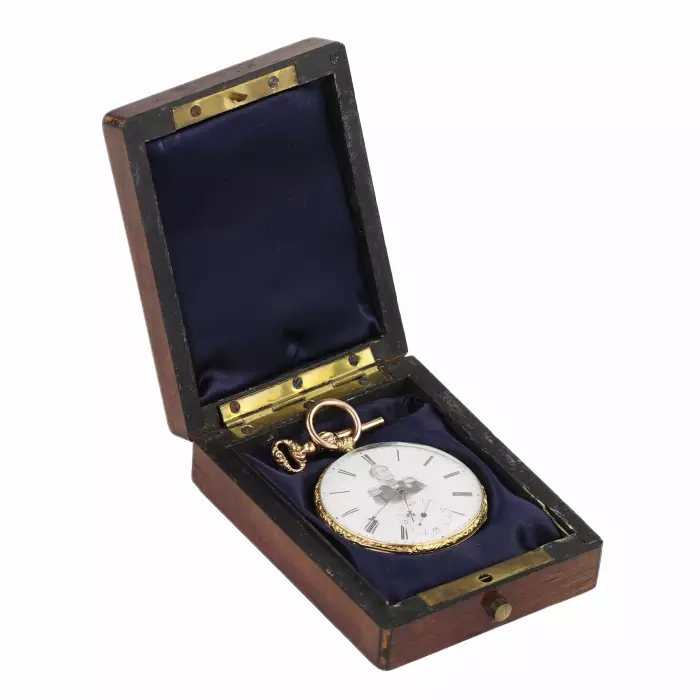 POCKET WATCH IN A GOLD CASE WITH A PORTRAIT OF EMPEROR ALEXANDER I. COURVOISIER FILS  SWITZERLAND, CHAUX-DE-FONDS, CIRCA 1815 - 1825