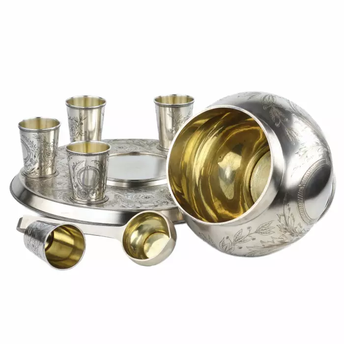 RUSSIAN PRESENTATION SILVER PUNCH SET. A. IVANOV FACTORY , MOSCOW, 1895