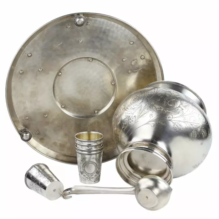 RUSSIAN PRESENTATION SILVER PUNCH SET. A. IVANOV FACTORY , MOSCOW, 1895