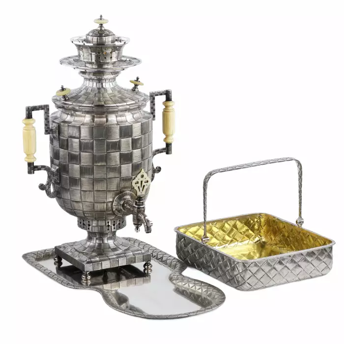 LARGE RUSSIAN SILVER TEA SERVICE “BAST” GRACHEV BROTHERS, ST PETERSBURG, 1883–1884