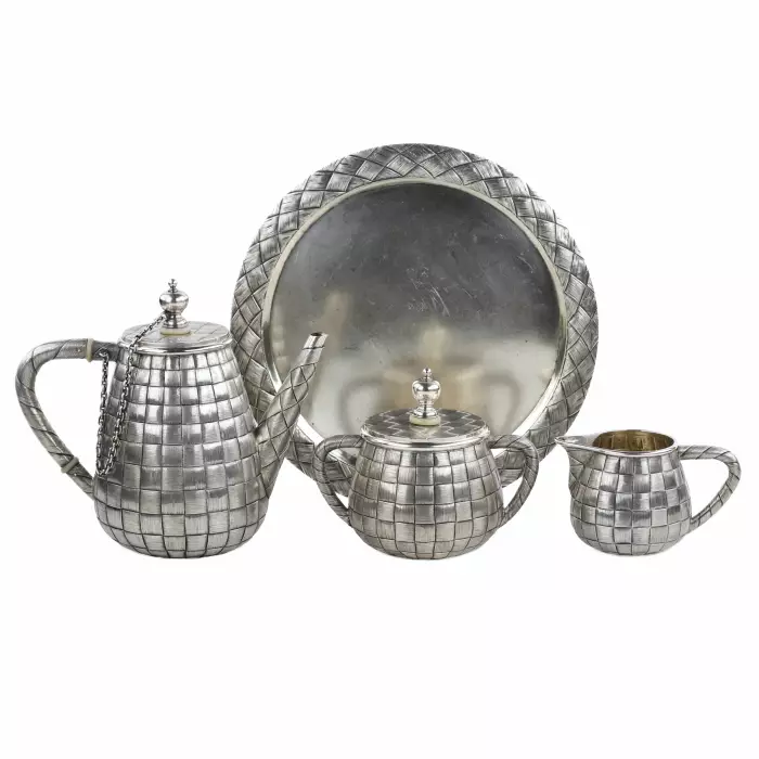 LARGE RUSSIAN SILVER TEA SERVICE “BAST” GRACHEV BROTHERS, ST PETERSBURG, 1883–1884