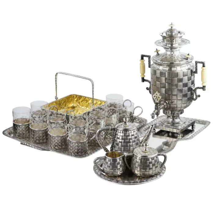 LARGE RUSSIAN SILVER TEA SERVICE “BAST” GRACHEV BROTHERS, ST PETERSBURG, 1883–1884