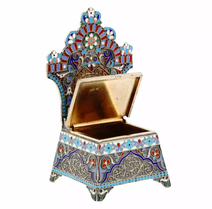 RUSSIAN SILVER SALT THRONE WITH CLOISONNÉ ENAMEL, NIKIFOR ALEKSEEV, MOSCOW, 1899–1908
