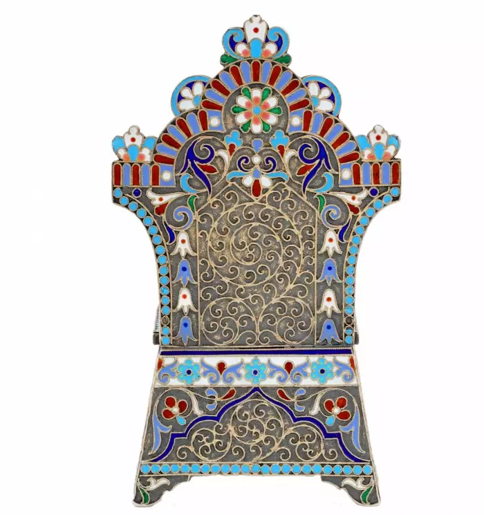 RUSSIAN SILVER SALT THRONE WITH CLOISONNÉ ENAMEL, NIKIFOR ALEKSEEV, MOSCOW, 1899–1908