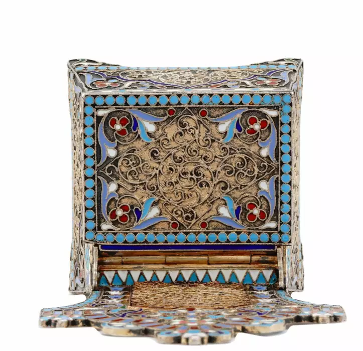 RUSSIAN SILVER SALT THRONE WITH CLOISONNÉ ENAMEL, NIKIFOR ALEKSEEV, MOSCOW, 1899–1908