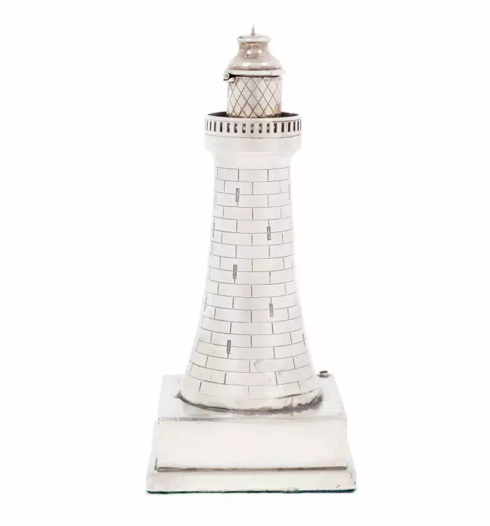 A RARE SILVER LIGHTHOUSE FORM LIGHTER BY SHORT & MASON, BIRMINGHAM, 1931