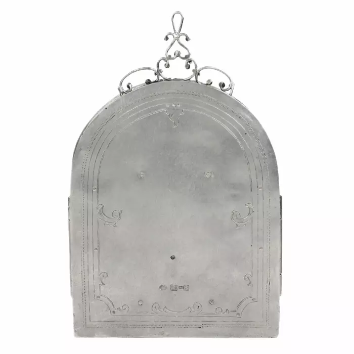 LAMPE DE HANOUCCA PLIANTE EN ARGENT DÉCORÉE DIMAGES DU PROPHÈTE MOÏSE ET DU GRAND PRÊTRE AARON. EMPIRE RUSSE, RIGA, EDUARD DANNENBERG, 1874