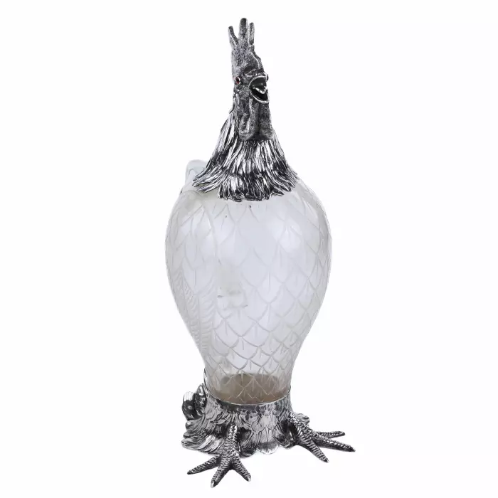 GLASS AND SILVER ROOSTER-FORM JUG. HANAU, J.D. SCHLEISSNER SÖHNE. LATE 19TH CENTURY