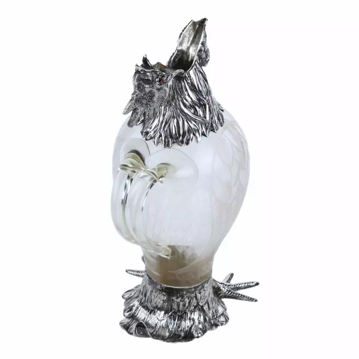 GLASS AND SILVER ROOSTER-FORM JUG. HANAU, J.D. SCHLEISSNER SÖHNE. LATE 19TH CENTURY