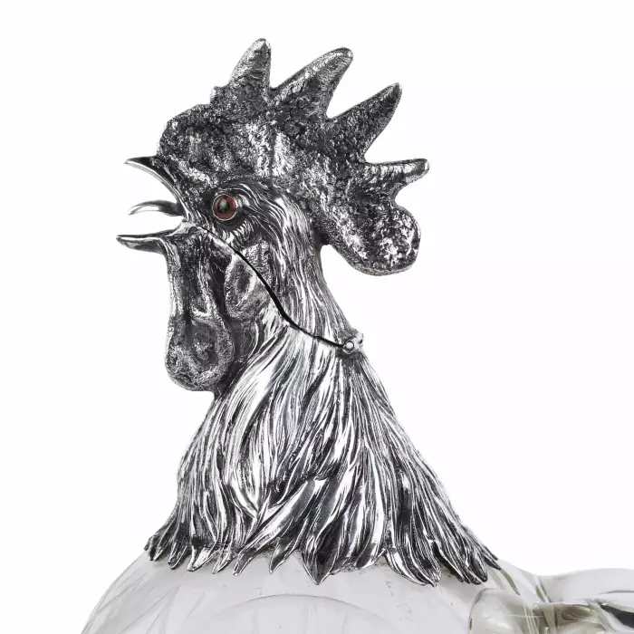 GLASS AND SILVER ROOSTER-FORM JUG. HANAU, J.D. SCHLEISSNER SÖHNE. LATE 19TH CENTURY