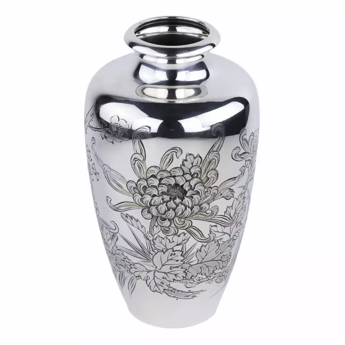 VASE EN ARGENT MITSUMURA À DÉCOR DE CHRYSANTHÈMES. JAPON, XXe SIÈCLE