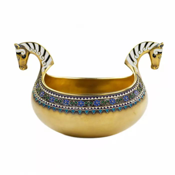 COUPE À BOIRE EN ARGENT DORÉ AVEC TÊTES DE CHEVAUX NORVÈGE, ATELIER DE MARIUS HAMMER, BERGEN, FIN XIXe – DÉBUT XXe SIÈCLE