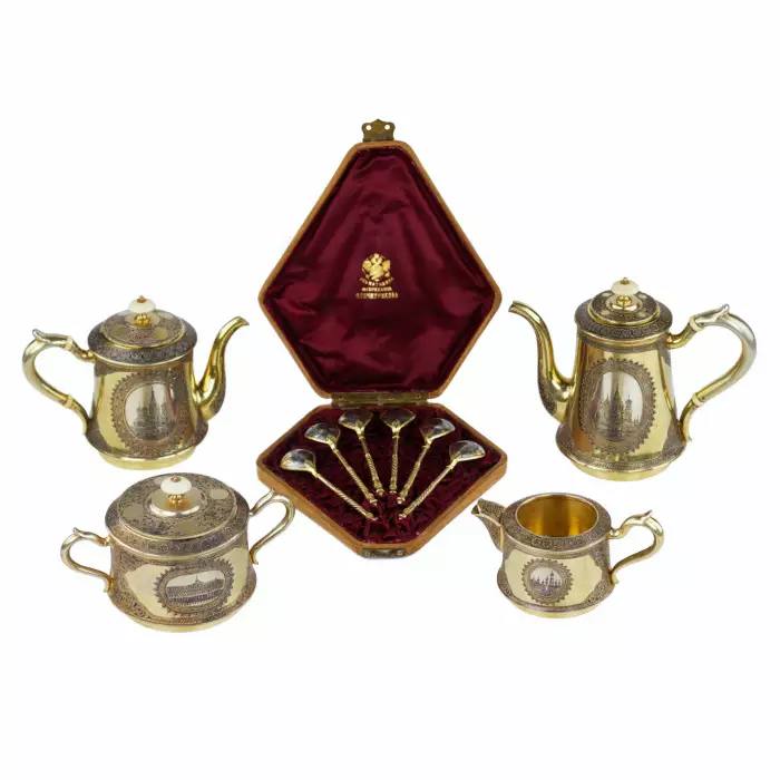 TEA AND COFFEE SET BY P. OVCHINNIKOV MOSCOW, LATE 19TH CENTURY
