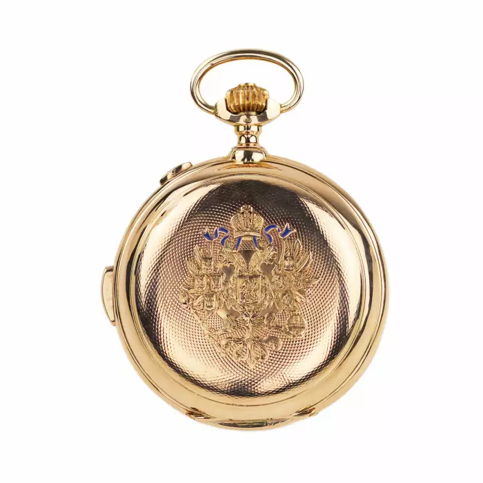 PAUL BUHRÉ  LE PHARE. GOLD POCKET WATCH WITH MINUTE REPEATER, CHRONOGRAPH, MOON PHASES AND CYRILLIC CALENDAR. CIRCA 1903