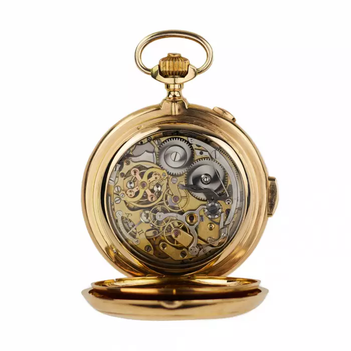 PAUL BUHRÉ  LE PHARE. GOLD POCKET WATCH WITH MINUTE REPEATER, CHRONOGRAPH, MOON PHASES AND CYRILLIC CALENDAR. CIRCA 1903