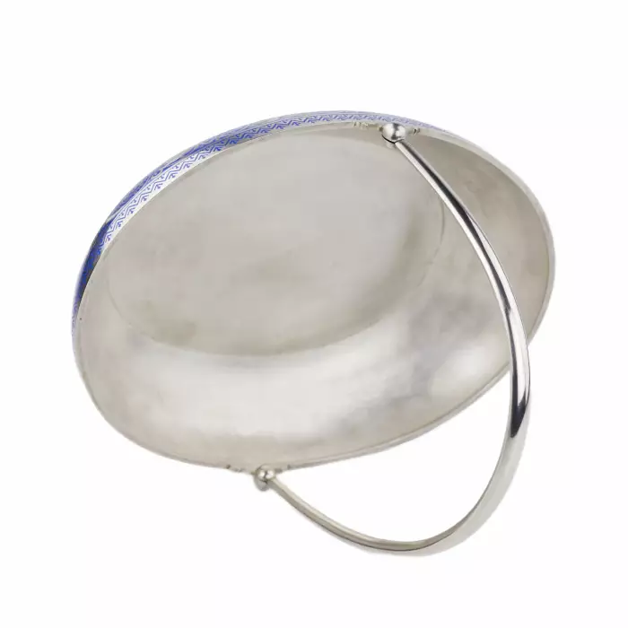 SILVER FRUIT BASKET WITH CHAMPLEVÉ ENAMEL  PAVEL OVCHINNIKOV FIRM, MOSCOW, 1892
