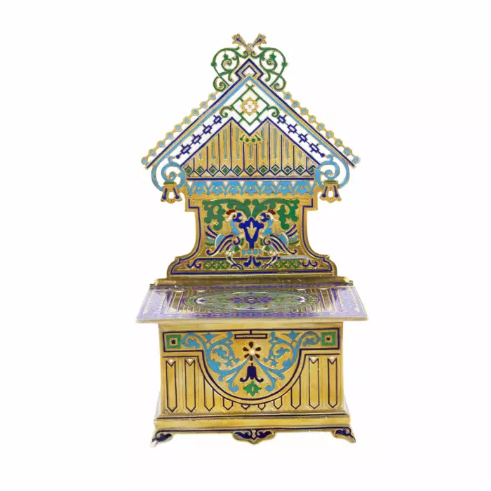 SALIÈRE-TRÔNE EN ARGENT EN FORME DE TEREM AVEC ÉMaux  GUSTAV KLINGERT, MOSCOU, RUSSIE, DERNIER QUART DU XIXᵉ SIÈCLE