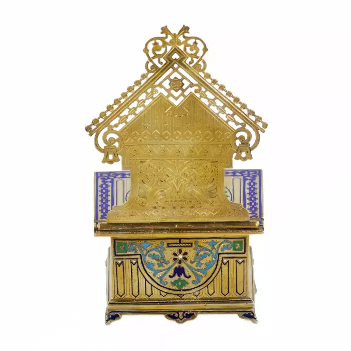 SALIÈRE-TRÔNE EN ARGENT EN FORME DE TEREM AVEC ÉMaux  GUSTAV KLINGERT, MOSCOU, RUSSIE, DERNIER QUART DU XIXᵉ SIÈCLE