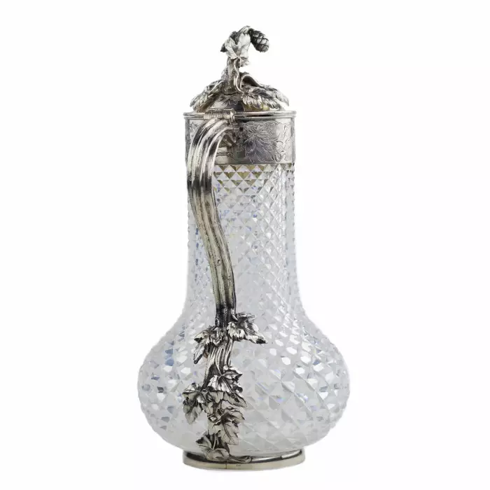 NICOLS & PLINKE. A SILVER WINE JUG WITH CUT-GLASS BODY ST PETERSBURG, RUSSIA, LATE 19TH CENTURY