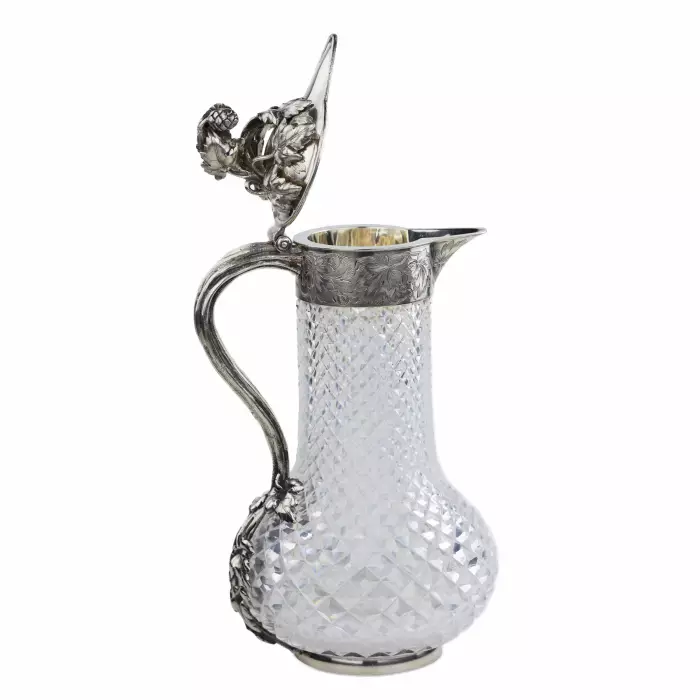 NICOLS & PLINKE. A SILVER WINE JUG WITH CUT-GLASS BODY ST PETERSBURG, RUSSIA, LATE 19TH CENTURY