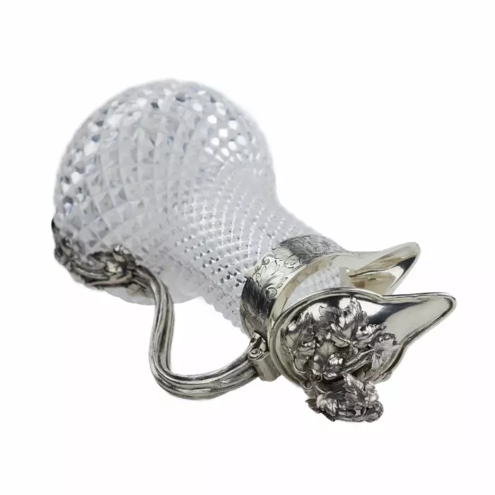 NICOLS & PLINKE. A SILVER WINE JUG WITH CUT-GLASS BODY ST PETERSBURG, RUSSIA, LATE 19TH CENTURY