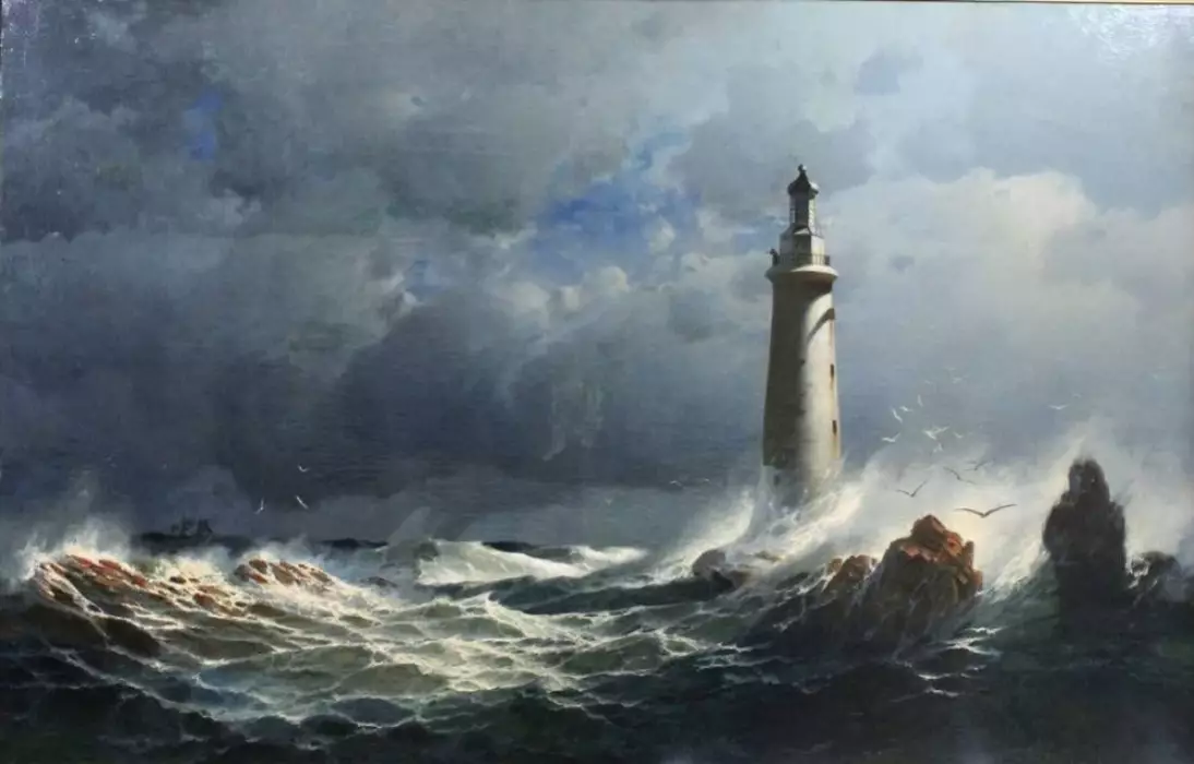 IVAN KONSTANTINOVITCH AÏVAZOVSKI (1817-1900). «LE PHARE»  RUSSIE, SECONDE MOITIÉ DU XIXᵉ SIÈCLE