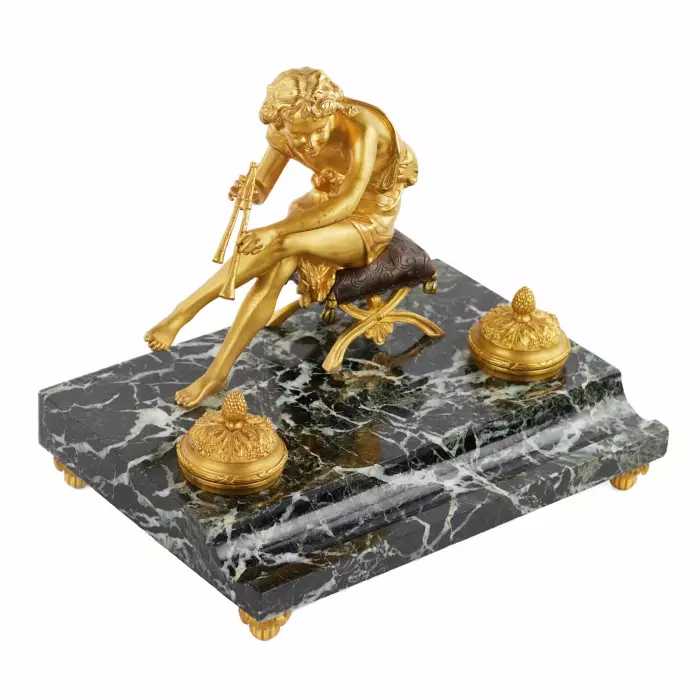 ENCRIER DE BUREAU À LA FIGURE DE PAN  FRANCE, DÉBUT DU XIXᵉ SIÈCLE