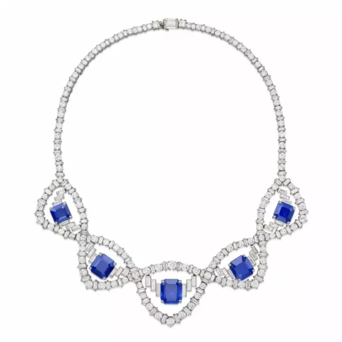 MAGNIFICENT SAPPHIRE AND DIAMOND NECKLACE. CARTIER MODEL 1950  21ST CENTURY