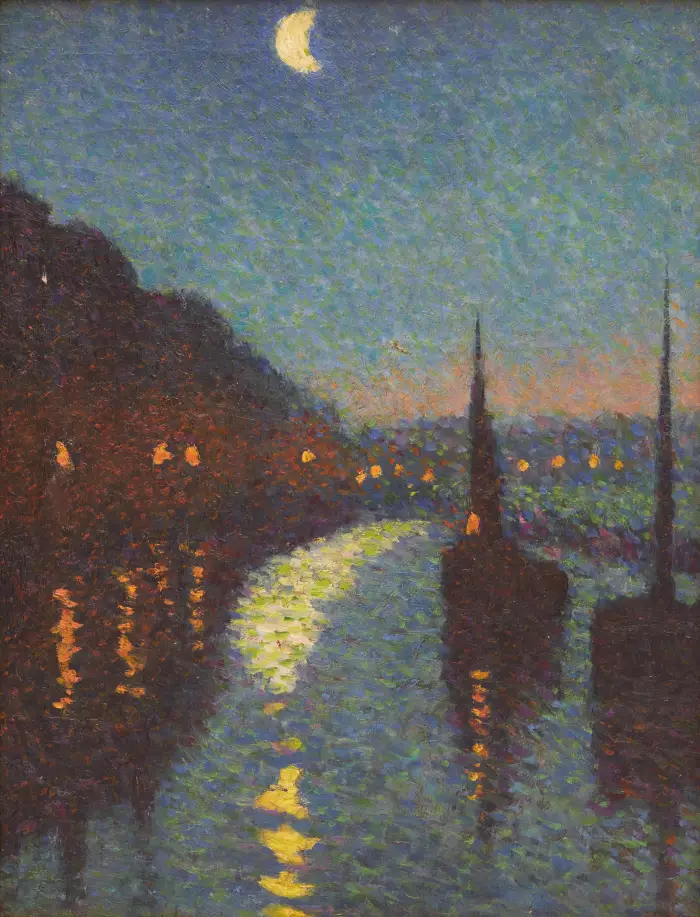 MAXIMILIEN LUCE (1858-1941). BATEAUX AU CRÉPUSCULE FRANCE, FIN XIX - DÉBUT XX SIÈCLE