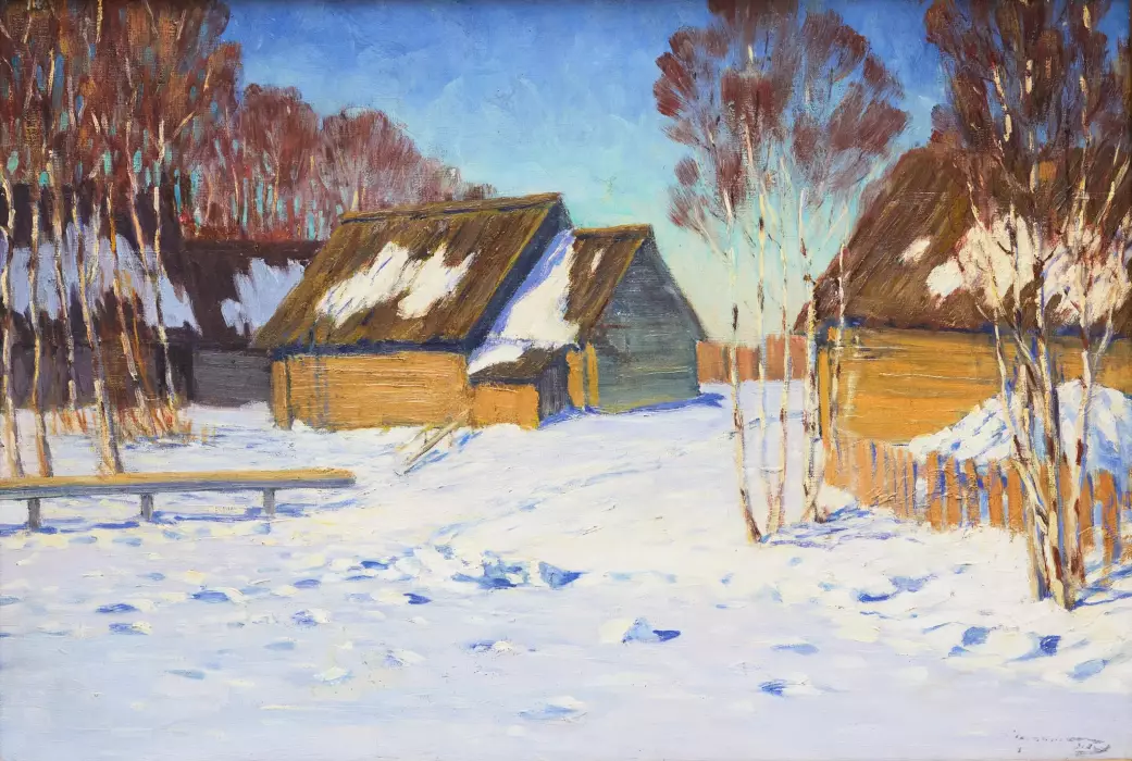 ПУРВИТИС ВИЛЬГЕЛЬМ КАРЛИС. ДЕРЕВНЯ РАННЕЙ ВЕСНОЙ ЛАТВИЯ, 1918 ГОД