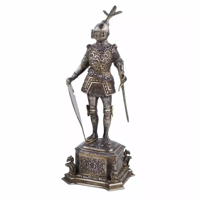 SILVER CABINET FIGURE OF A KNIGHT GERMANY, HANAU, LATE 19TH - EARLY 20TH CENTURY