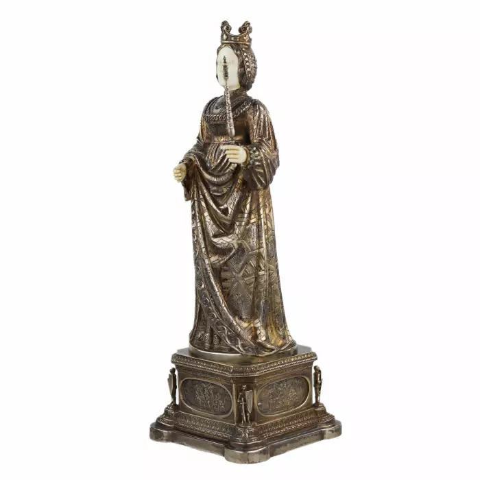 SILVER CABINET FIGURE OF ELISABETH OF BURGUNDY, KURZ J. & CO GERMANY, HANAU, TURN OF THE 19TH AND 20TH CENTURIES
