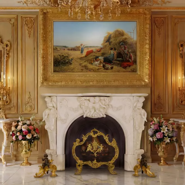 GRANDE CHEMINÉE FRANÇAISE EN MARBRE BLANC DE STYLE LOUIS XV FRANCE, TROISIÈME QUART DU XIXᵉ SIÈCLE