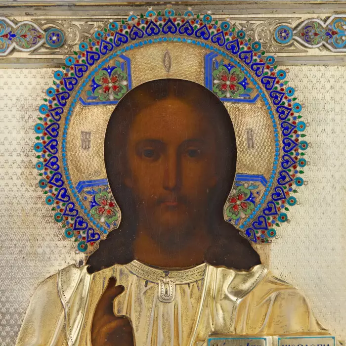 ICON OF CHRIST PANTOKRATOR IN A SILVER-GILT ENAMEL OKLAD MOSCOW, RUSSIA, 1891