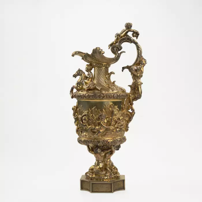 IMPORTANT SILVER-GILT PRESENTATION EWER WITH MARINE ALLEGORY GRACHEV BROTHERS FIRM SAINT PETERSBURG, RUSSIA, 1884