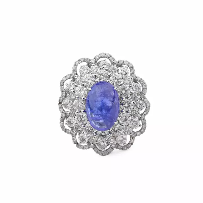 BAGUE EN OR BLANC 18 CARATS, SAPHIR ET DIAMANTS