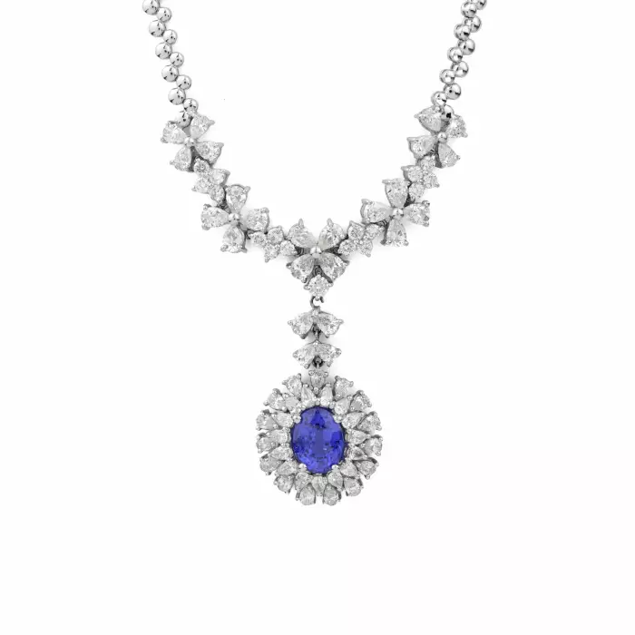 18-KARAT WHITE GOLD NECKLACE WITH SAPPHIRE AND DIAMONDS