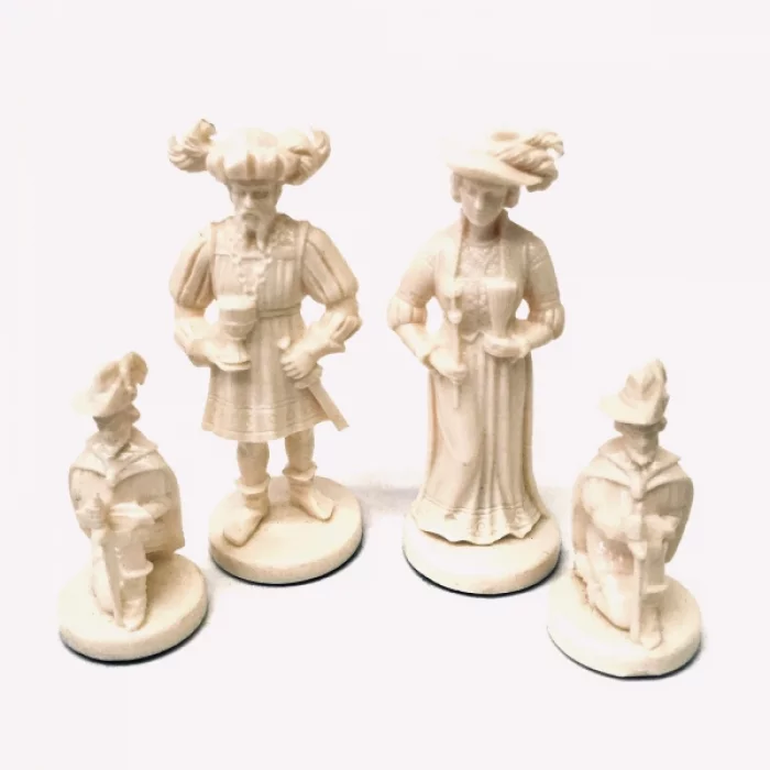 A set of chess pieces in the style of historicism. 