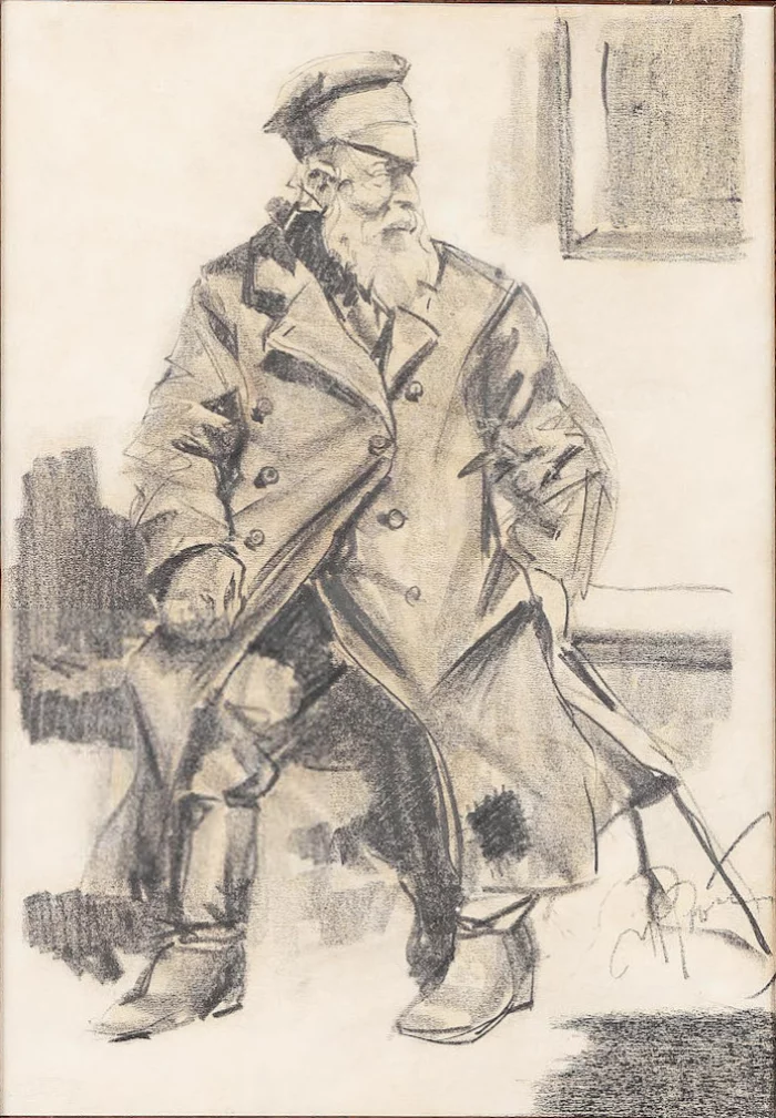 Dessin Un vieil homme sur un banc 