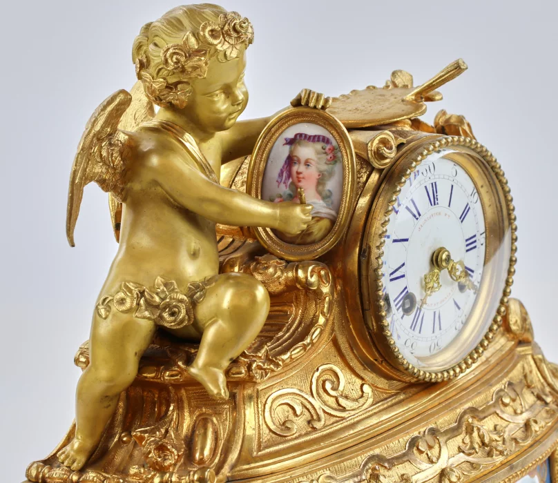 Pendule de cheminee Allegories de la peinture en bronze 