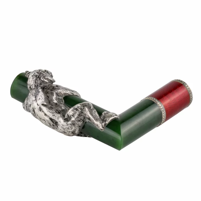 Manche de canne en argent, email et jade. Faberge, Julius Rappoport.