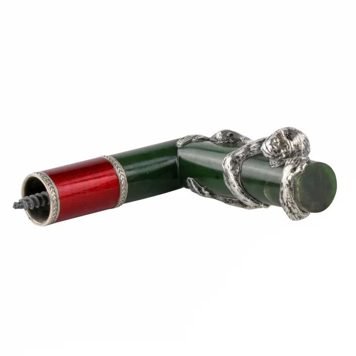 Manche de canne en argent, email et jade. Faberge, Julius Rappoport.