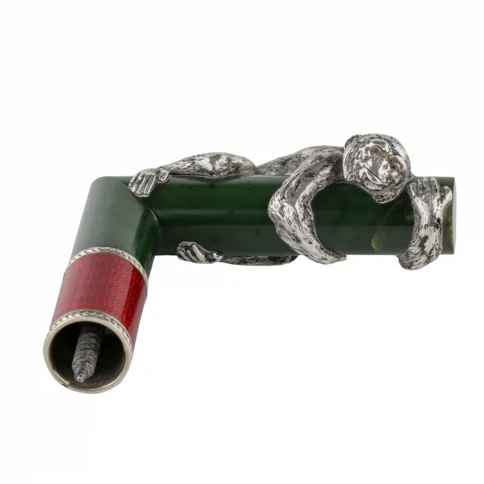 Manche de canne en argent, email et jade. Faberge, Julius Rappoport.