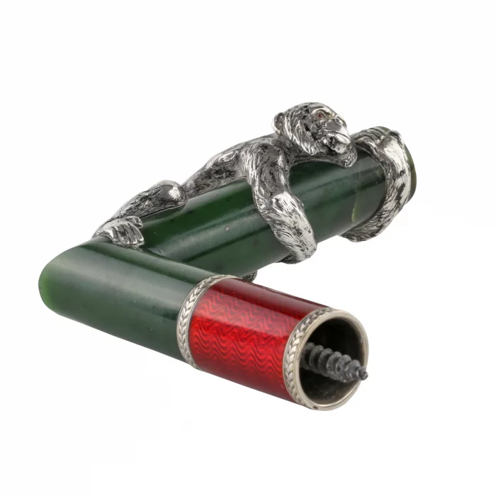 Manche de canne en argent, email et jade. Faberge, Julius Rappoport.