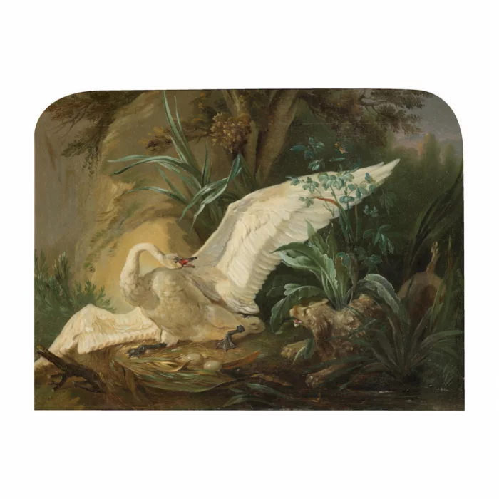 Peinture Chasse au cygne dans le cadre.
