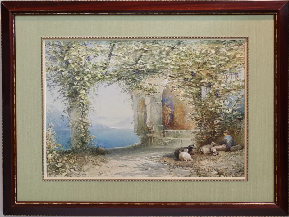 Le tableau Paysage avec chapelle