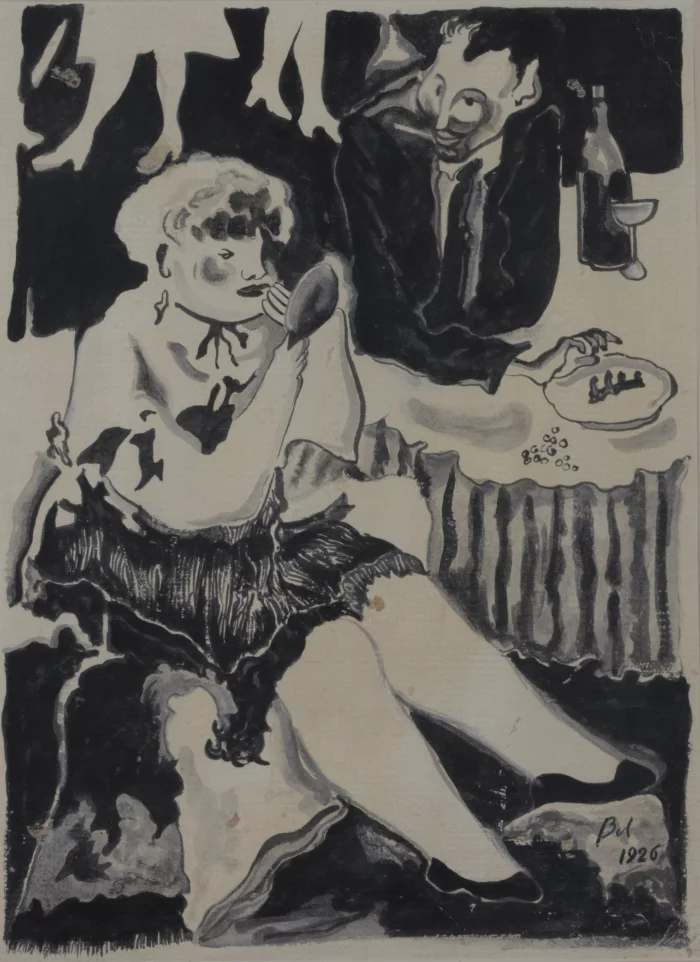 Aquarelle de Nepmanche. Signe par la ligne aerienne. 1926