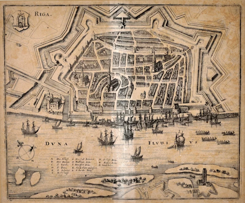 Plan de la ville de Riga, milieu du 17e siècle. Matiass Merians (1593-1659). 