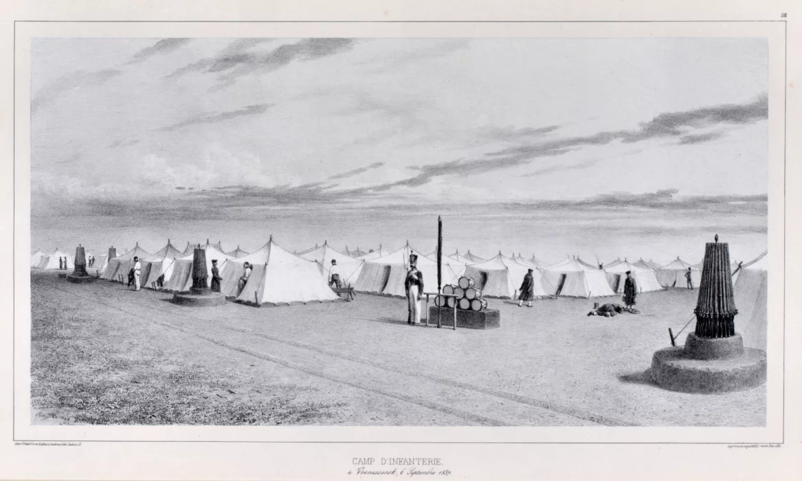 Lithographie Camp de linfanterie à Voznesensk. 1837 